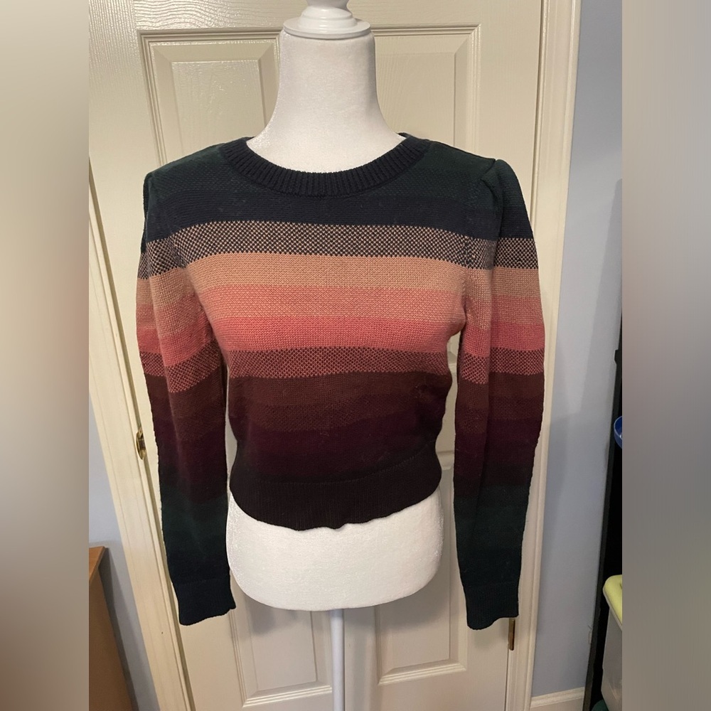 PAIGE Multicolor Striped Crewneck Sweater - Green, Peach, Pink, Burgundy